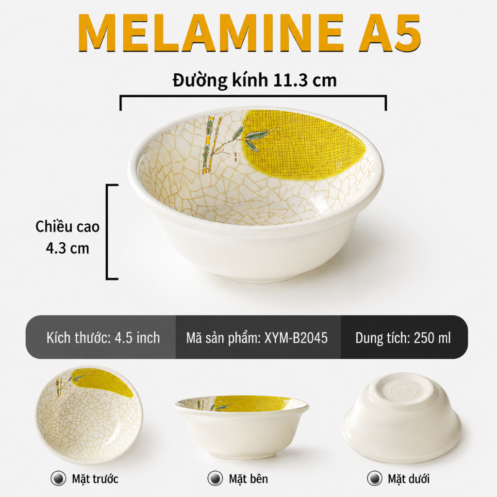Bát Cơm Phíp ( Melamine A5 ) Hoa Văn Hình Lá Tre Dùng Cho Nhà Hàng Khách Sạn B2045