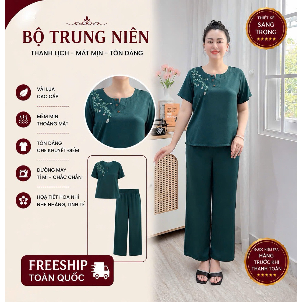 Y21 Đồ bộ nữ trung niên lụa Ruby cao cấp mềm mượt sang trọng,thanh lịch cho quý cô