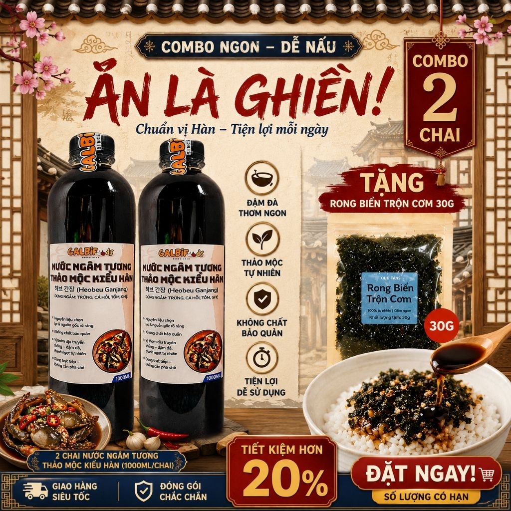 2 CHAI- Nước Ngâm Tương Hàn Quốc Pha Sẵn 1000ml – Dùng Liền Ngâm Hải Sản, Cá Hồi, Tôm, Bào Ngư | Kèm Quà Tặng.