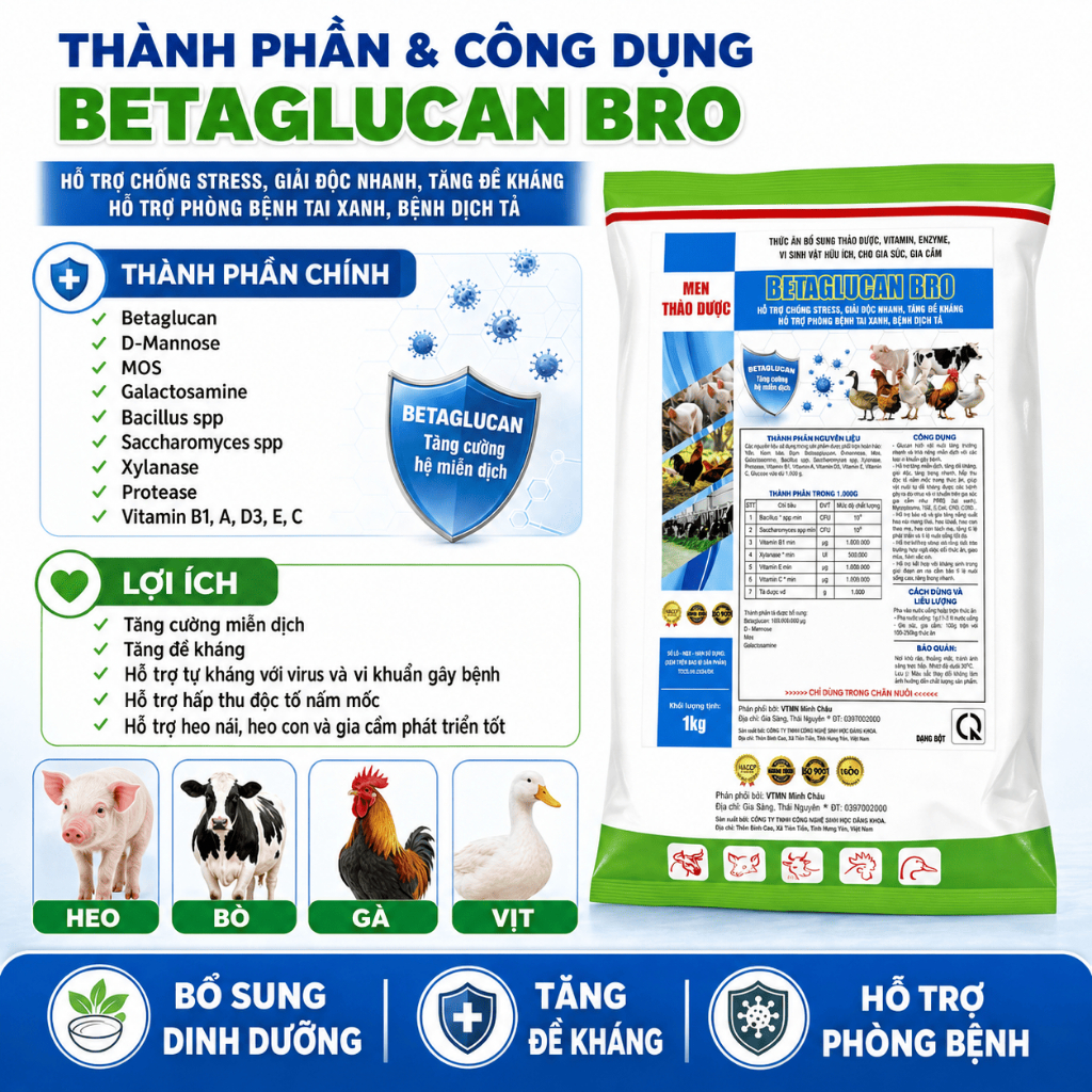 Be ta glu can 1kg tăng đề khá. ng, nâng cao sức khỏe tăng miễn d.ịch gia.i đ,ộc cho gà, vịt, heo, trâu bò