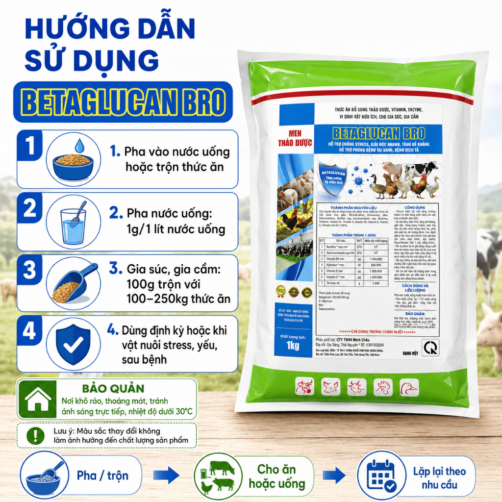 Be ta glu can 1kg tăng đề khá. ng, nâng cao sức khỏe tăng miễn d.ịch gia.i đ,ộc cho gà, vịt, heo, trâu bò