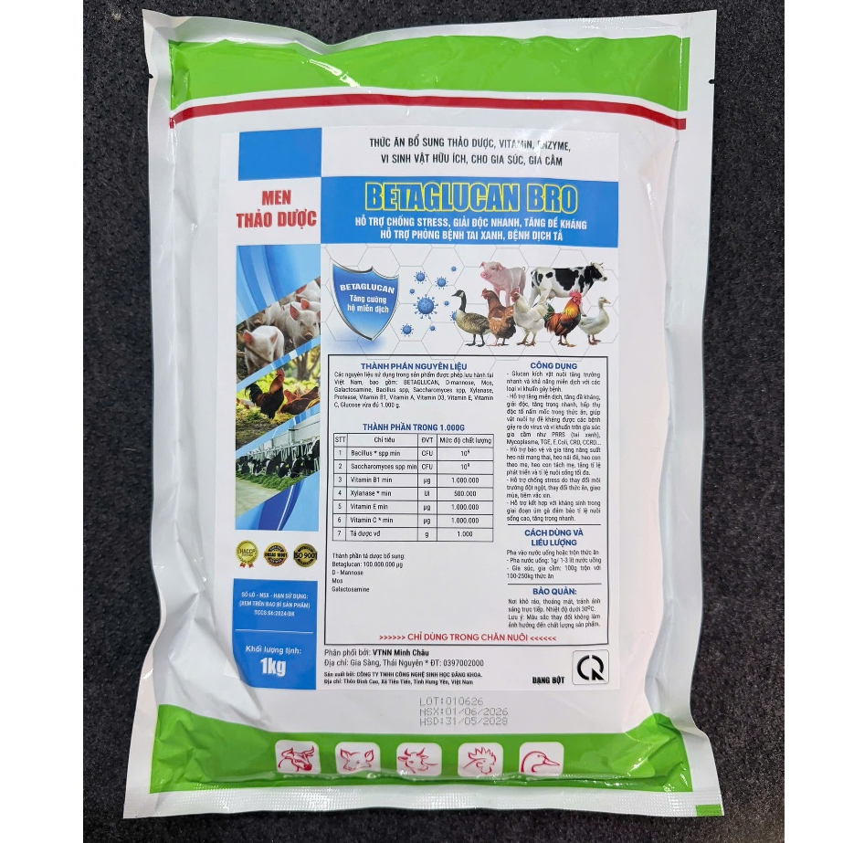 Be ta glu can 1kg tăng đề khá. ng, nâng cao sức khỏe tăng miễn d.ịch gia.i đ,ộc cho gà, vịt, heo, trâu bò