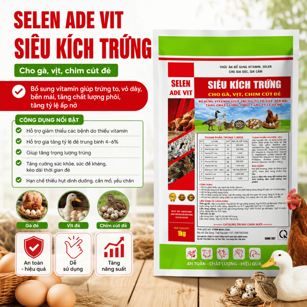 ADE tăng trứng cho gà, vịt, chim cút gói 1kg