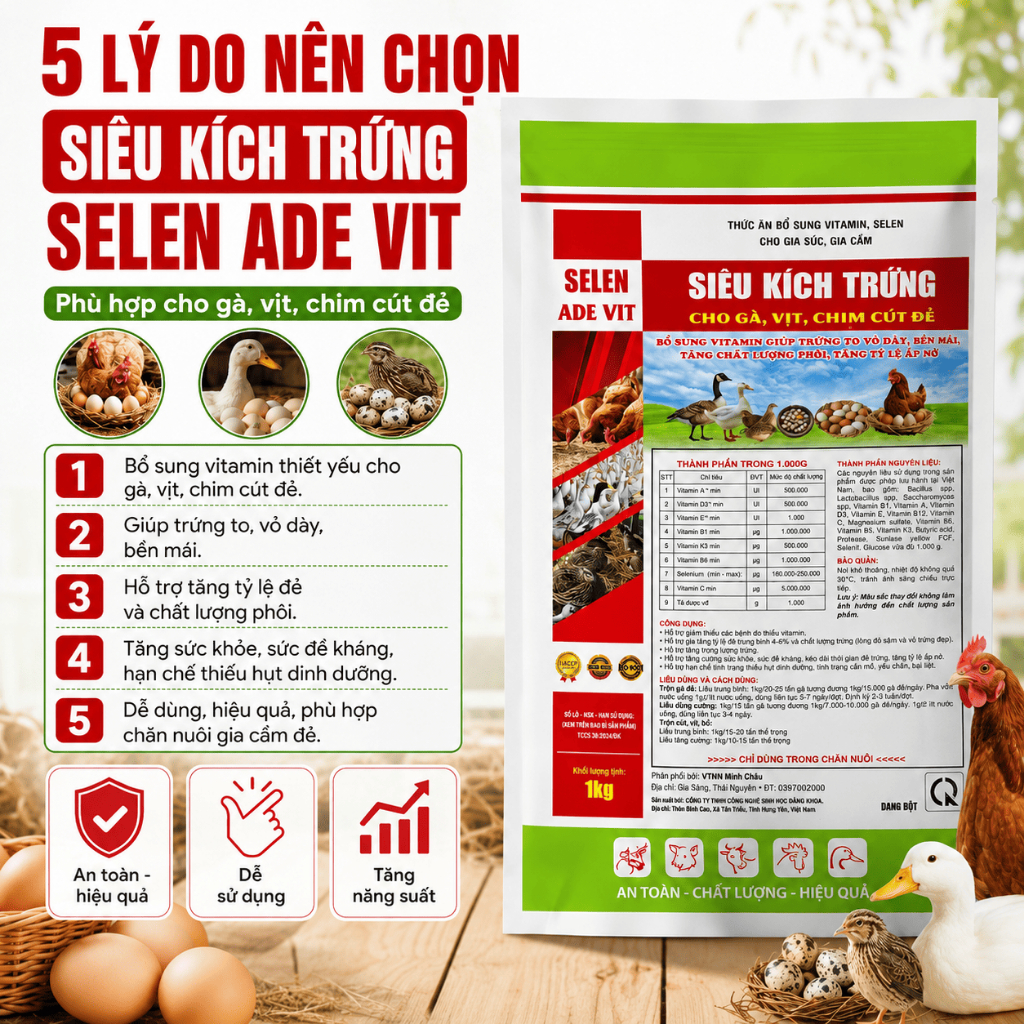 ADE tăng trứng cho gà, vịt, chim cút gói 1kg