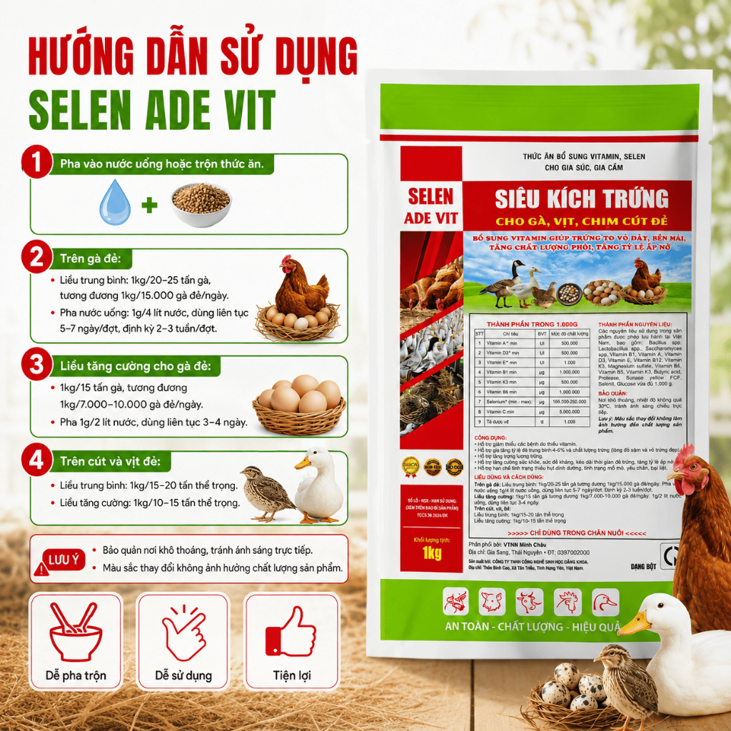 ADE tăng trứng cho gà, vịt, chim cút gói 1kg