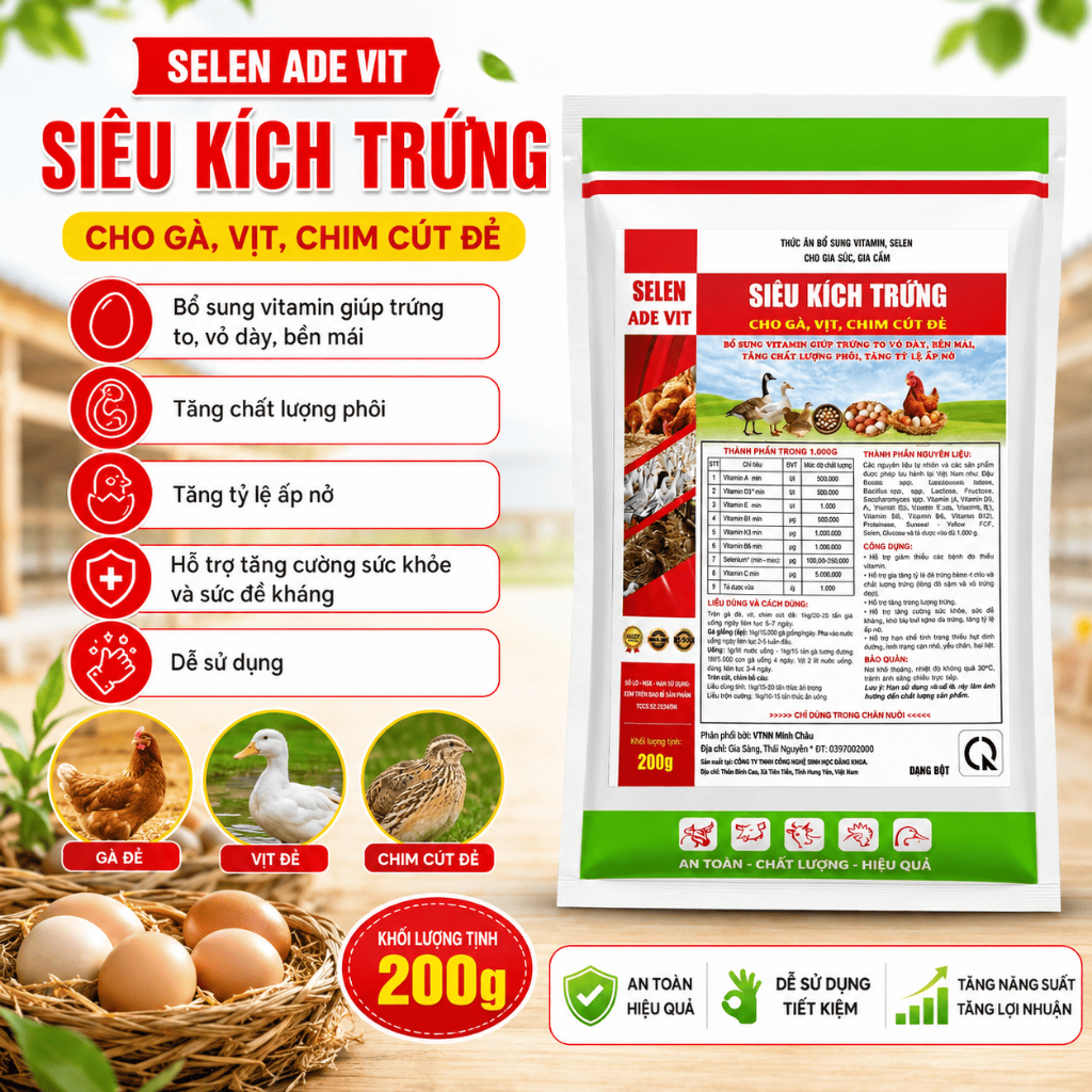 ADE tăng trứng cho gà, vịt, chim cút gói 1kg