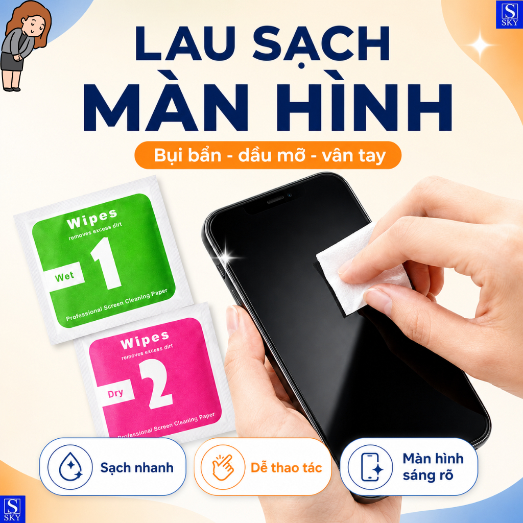 [QUÀ TẶNG GIẤY LAU] Khăn lau 1 và 2 mếng lau vệ sinh màn hình điện thoại [VIP1]