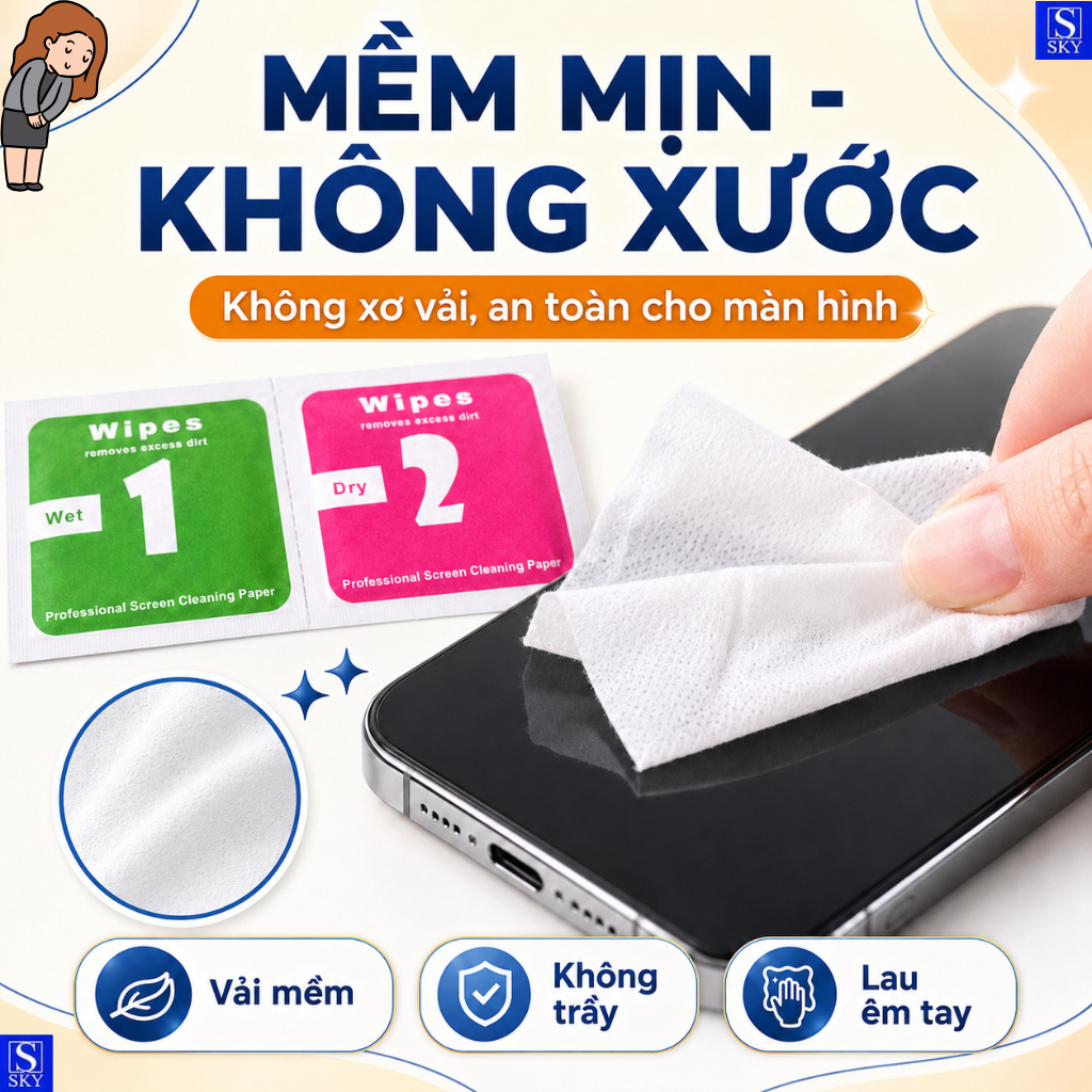 [QUÀ TẶNG GIẤY LAU] Khăn lau 1 và 2 mếng lau vệ sinh màn hình điện thoại [VIP1]