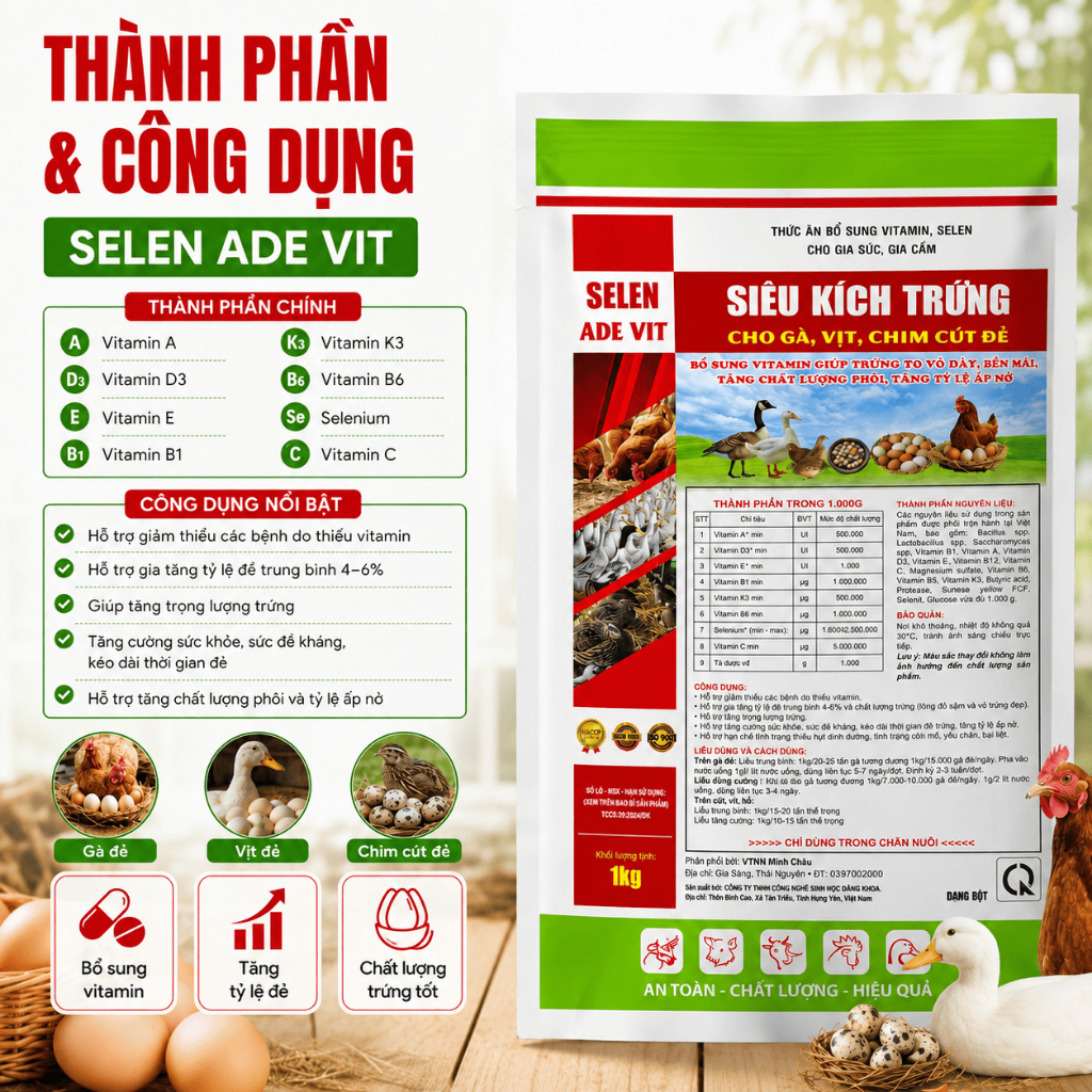 ADE tăng trứng cho gà, vịt, chim cút gói 1kg