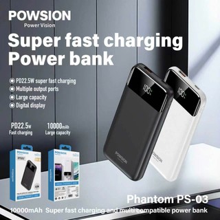 Pin Dự Phòng POWSION PS-03 10000mAh TypeC PD 20W, USB-A QC3.0 22.5W, Màn hình LCD