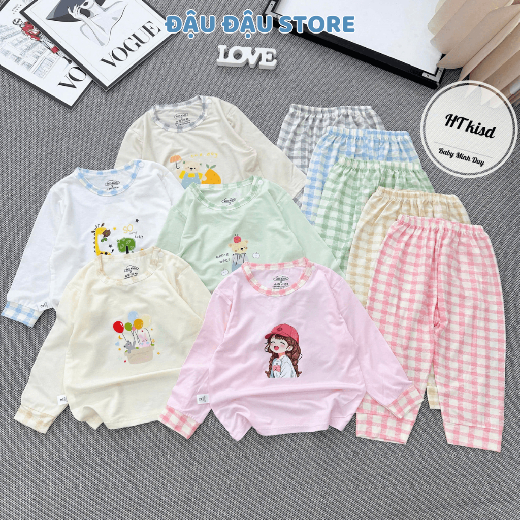 Set 2/3 bộ dài tay thun petit cài vai in hoạ tiết mềm mịn cho bé trai bé gái 4-14kg MV-DL26 Đậu Đậu Store