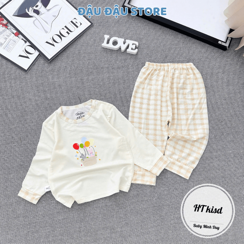 Set 2/3 bộ dài tay thun petit cài vai in hoạ tiết mềm mịn cho bé trai bé gái 4-14kg MV-DL26 Đậu Đậu Store