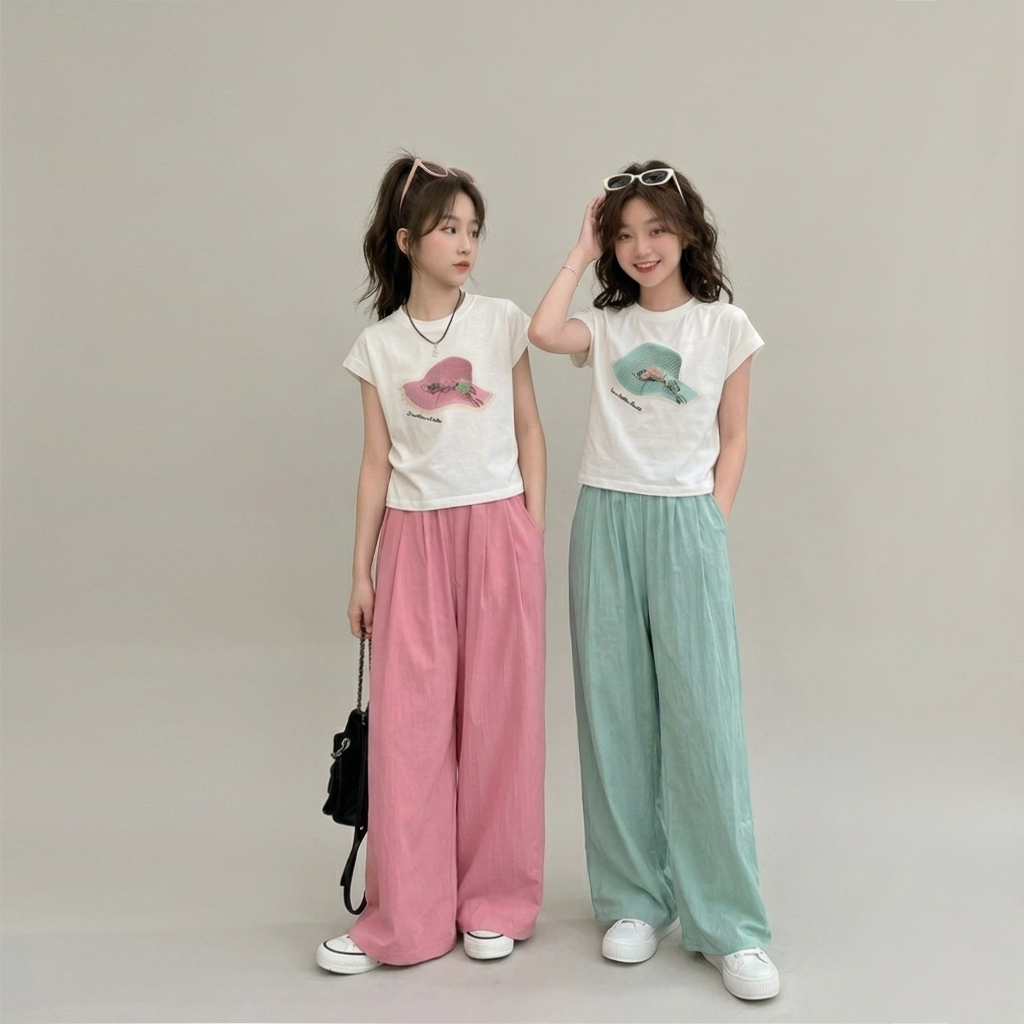 Set áo in hình mũ kèm quần đũi suông cho bé gái size đại BEESHOP H26013
