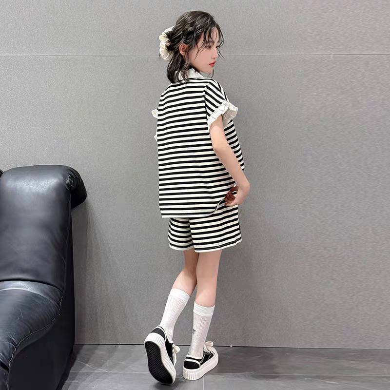 Set áo kẻ polo phối bèo cho bé gái size đại BEESHOP H26098