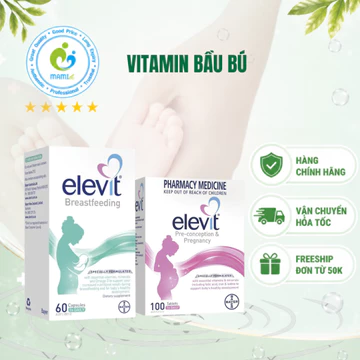 Vitamin bầu bú (100v/60v) bổ sung vitamin A, B, C, D, E, B9, canxi, kẽm cho mẹ bầu và mẹ sau sinh Elevit, Úc