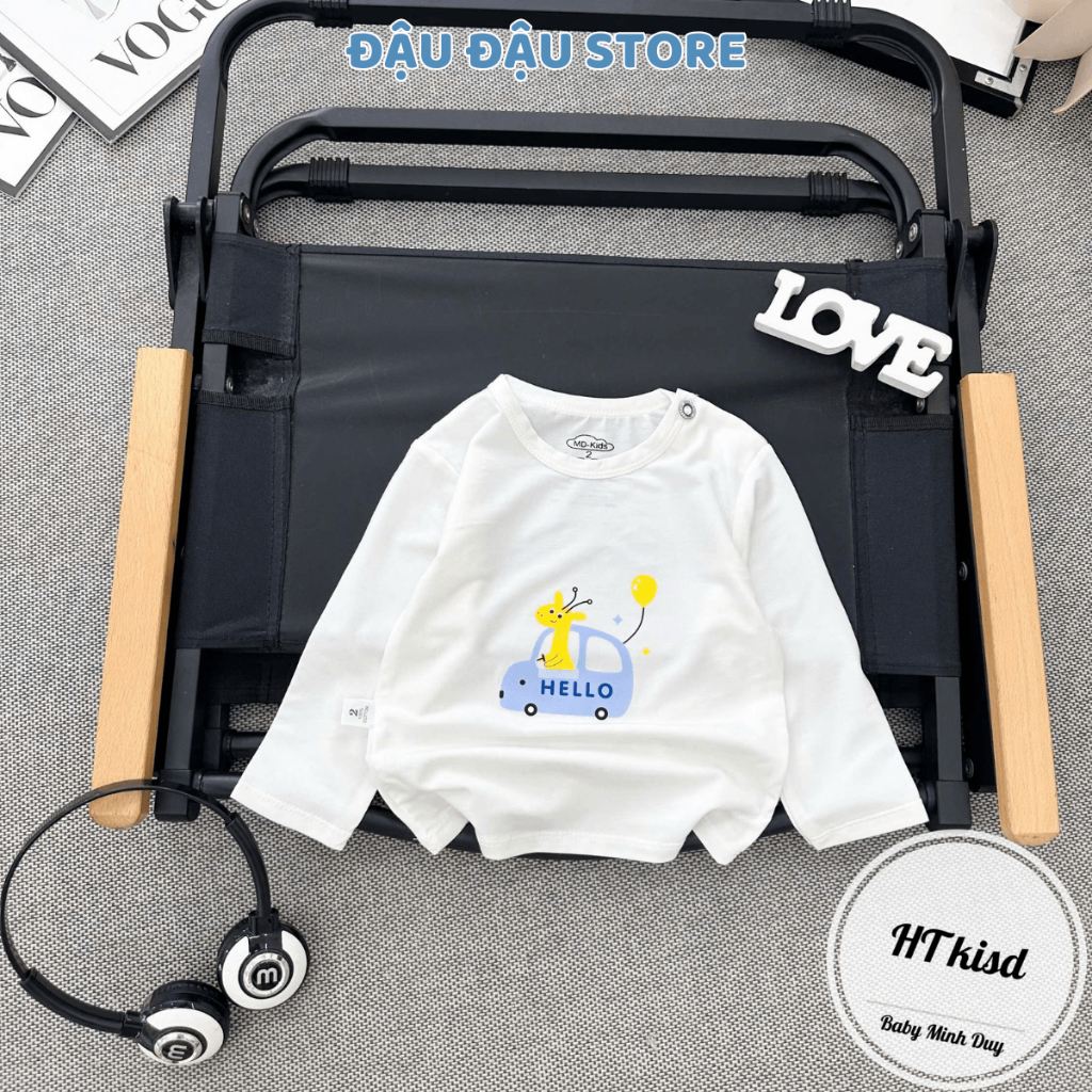 Set 3-5 áo dài tay thun lạnh petit cài vai  cho bé 4-14kg phối màu mềm mịn mát in hoạ tiết  MV - AL18 Đậu Đậu Store