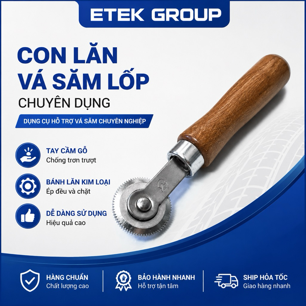 Con Lăn Vá Lốp Chuyên Dụng, Tay Lăn Miếng Vá Săm Lốp Ô Tô Xe Máy Xe Tải, Dụng Cụ Ép Miếng Vá Cán Gỗ Cao Cấp