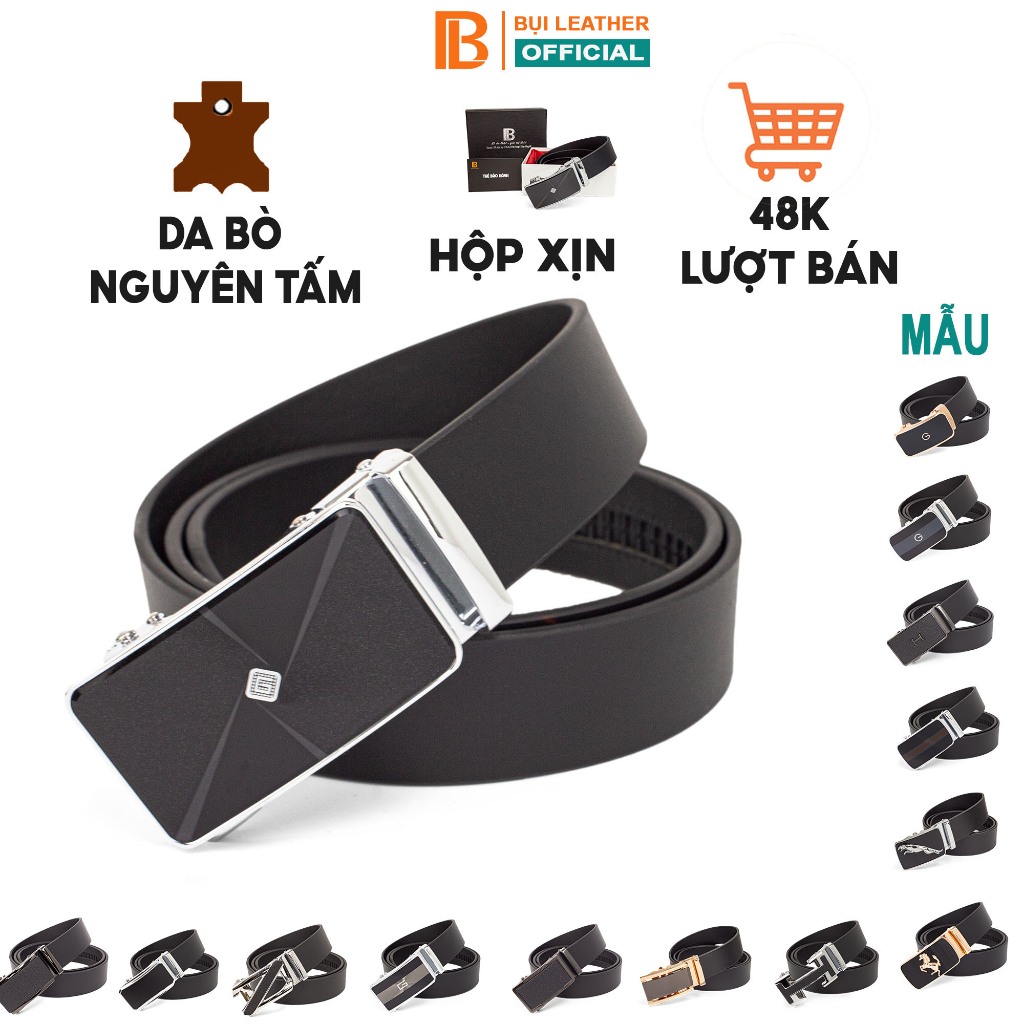 Thắt Lưng Nam Da Bò Nguyên Tấm L110 Đen – Khoá Tự Động, Điều Chỉnh Linh Hoạt, Sang Trọng