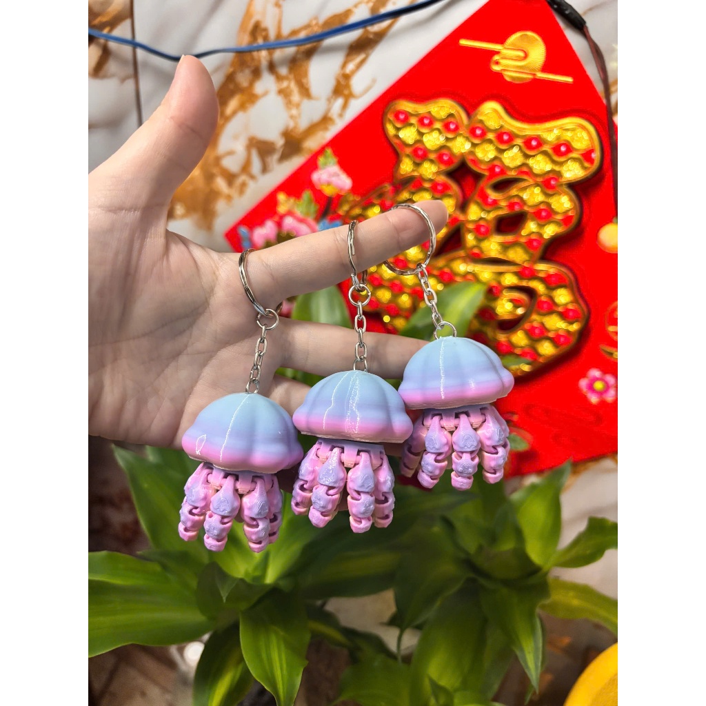 Móc Khóa Sứa Biển 3D Khớp Động Dễ Thương – Quà Tặng Cute - Phụ Kiện Trang Trí Balo, Túi Xách Độc Đáo