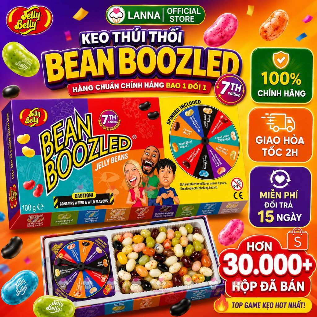 【MỚI MÙA 7 – HÀNG CHUẨN MỸ】Kẹo Thúi Thối Bean Boozled Jelly Belly 20 Vị – Hộp Lớn 99g + Vòng Xoay