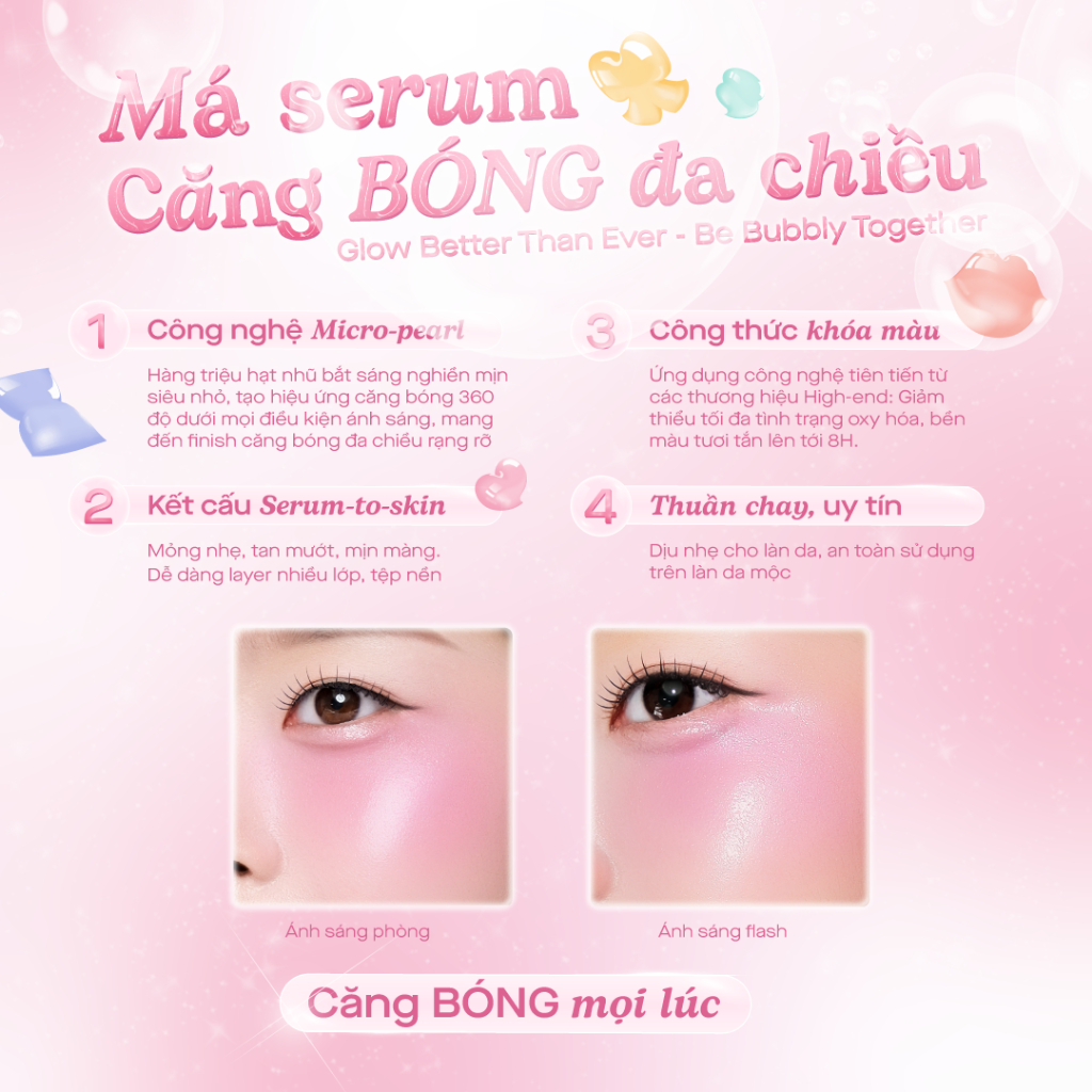 Má hồng kem dạng lỏng GSLAY Bubble Gleam Blush Serum căng bóng bắt sáng, mỏng nhẹ, lâu trôi thuần chay (4.5ml)