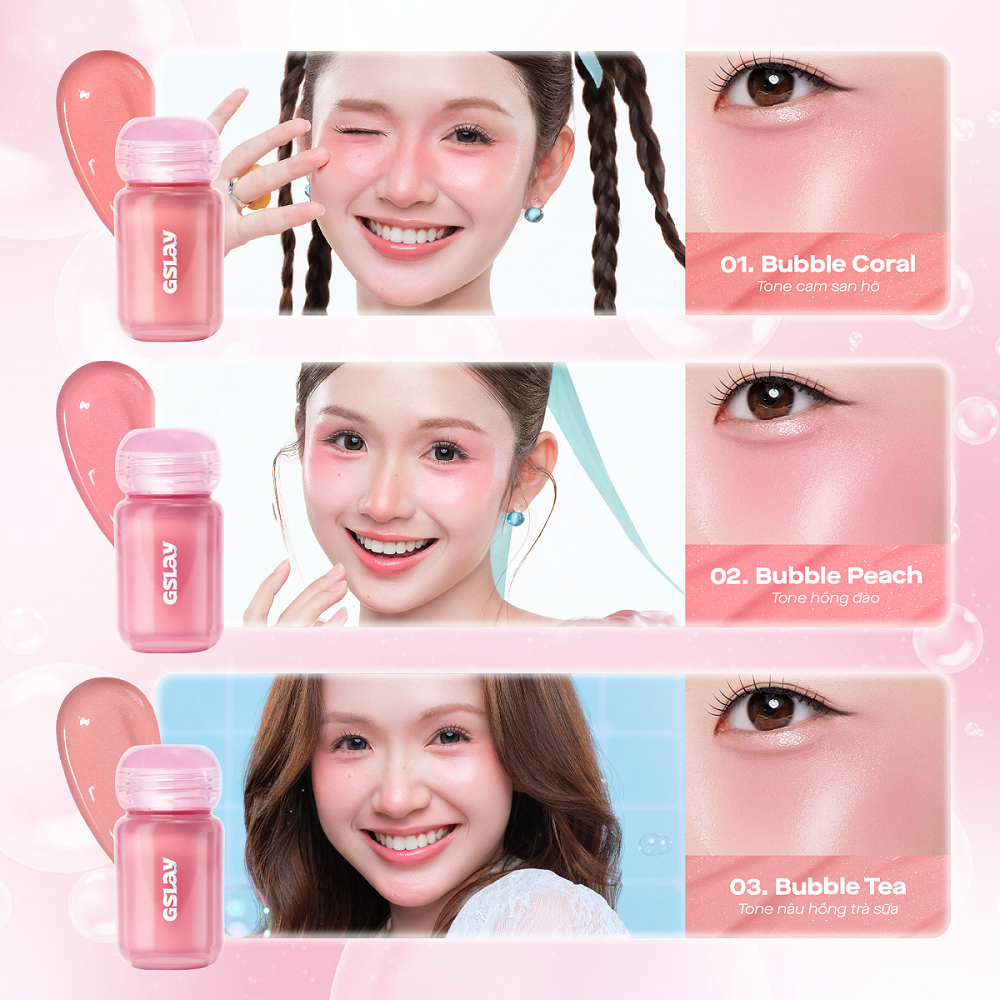 Má hồng kem dạng lỏng GSLAY Bubble Gleam Blush Serum căng bóng bắt sáng, mỏng nhẹ, lâu trôi thuần chay (4.5ml)