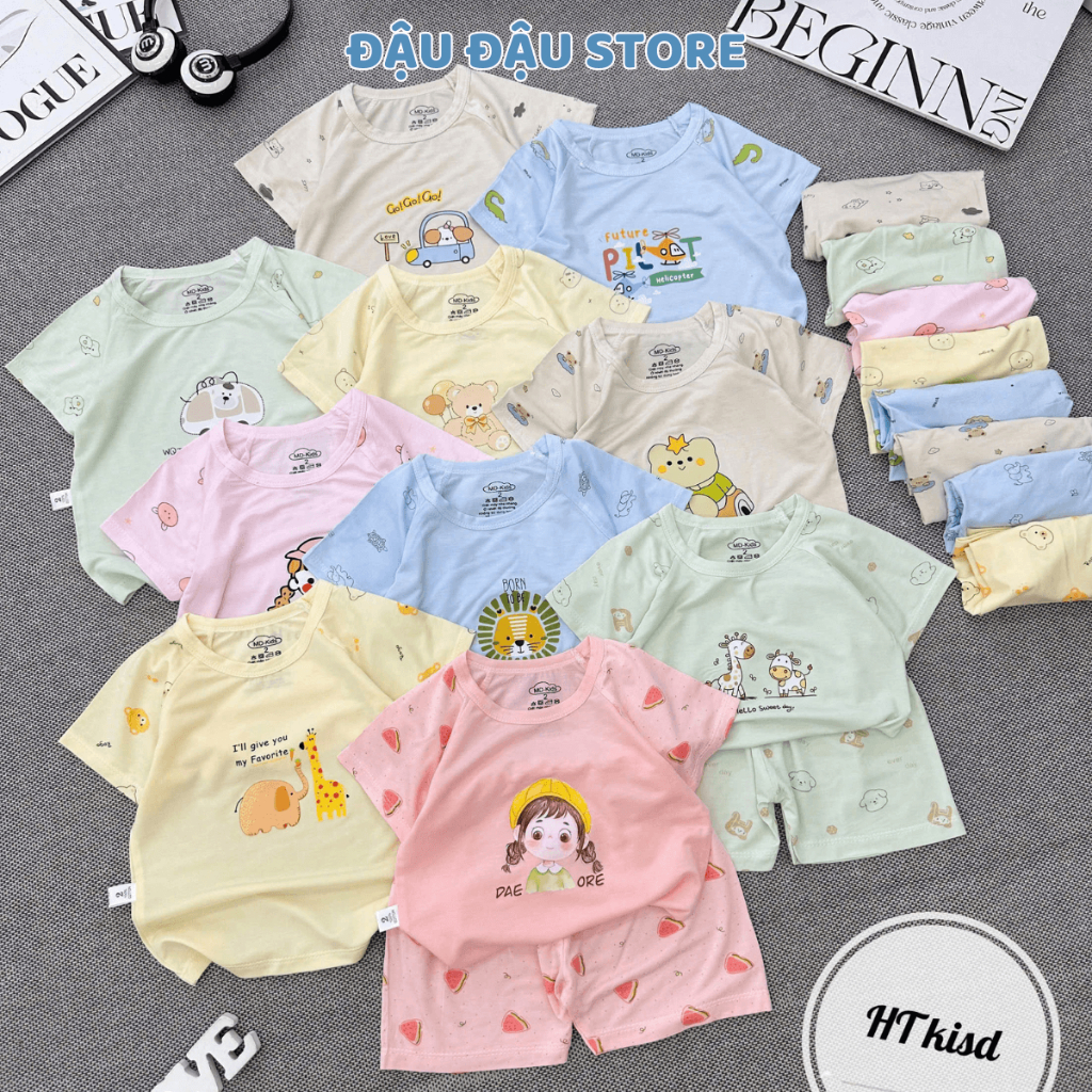 Set 2/3 bộ cộc tay cài vai thun petit mềm mịn cho bé trai bé gái 4-14kg MD-CV11 - Đậu Đậu Store