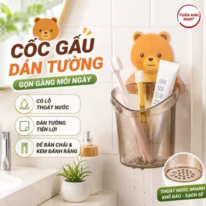 Combo 5 cái Cốc Gấu Dán Tường Để Bàn Chải Đánh Răng Hình Gấu Có Lỗ Thoát Nước Tiện Lợi