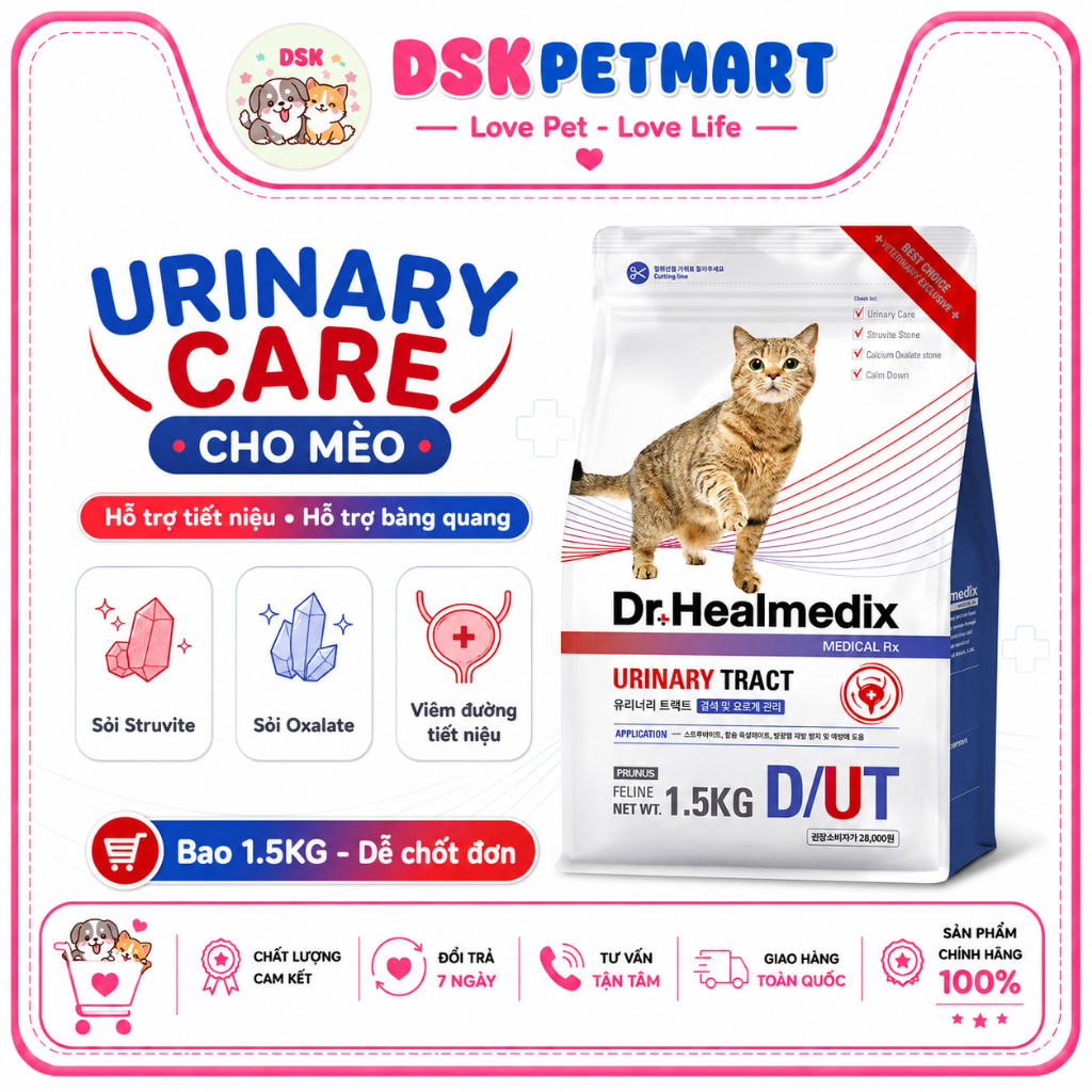 Thức Ăn Hạt Dr.Healmedix Urinary Cho Mèo Sỏi Thận, Tiết Niệu - Túi 1.5kg