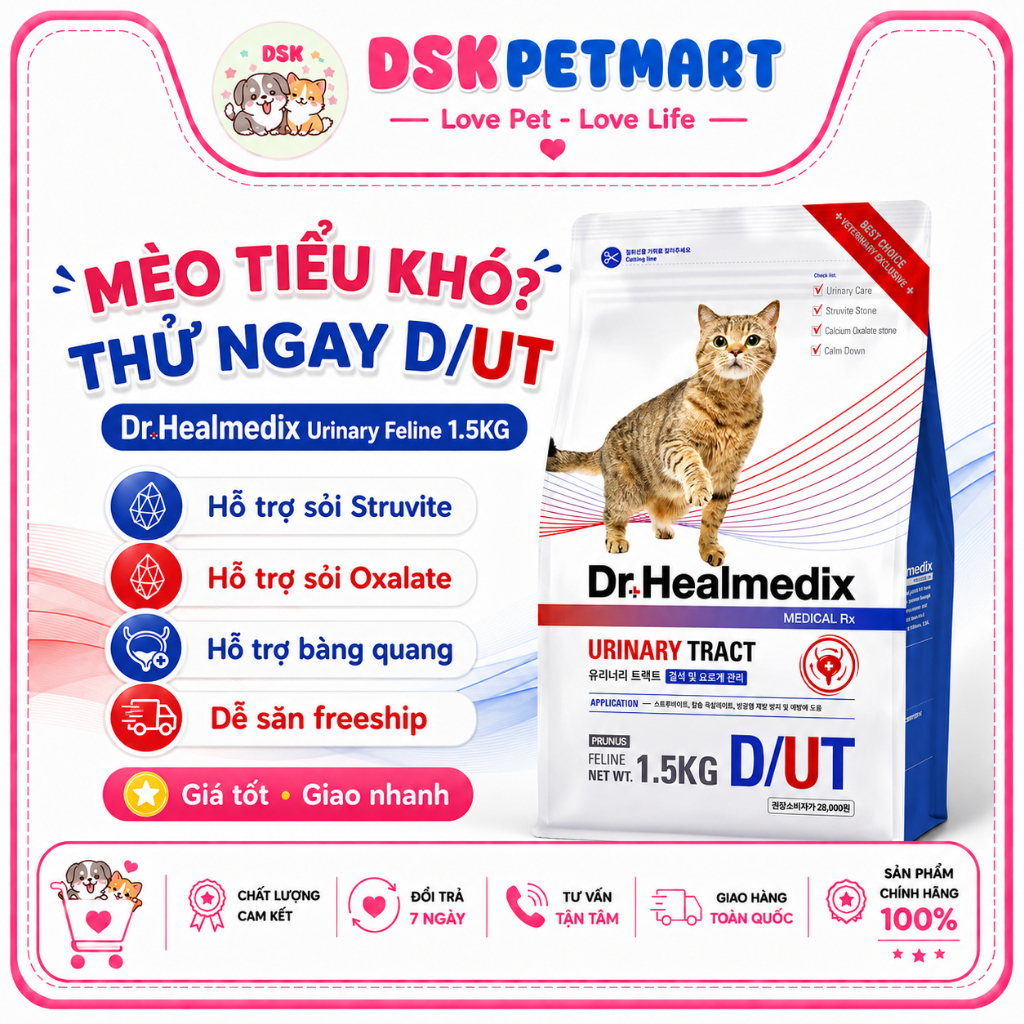 Thức Ăn Hạt Dr.Healmedix Urinary Cho Mèo Sỏi Thận, Tiết Niệu - Túi 1.5kg