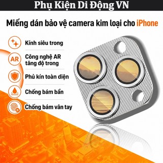 Kính bảo vệ camera viền nhôm mỏng nhẹ chống chói lấy nét không giảm chất lượng ảnh iPhone 11 12 13 14 15 16 17 Pro Max