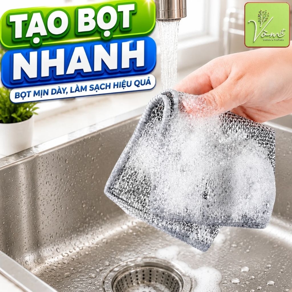 Combo Khăn Lưới Rửa Chén 2 LỚP Sợi Kim Loại Cao Cấp Vòm Decor – Cọ Rửa Đa Năng Sạch Dầu Mỡ, Dùng Cho Xoong Nồi Chảo
