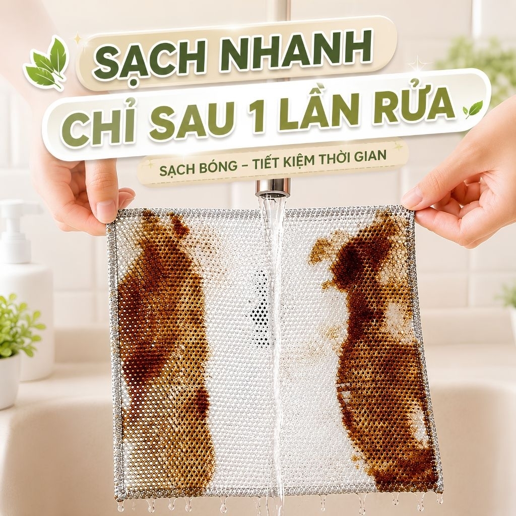 Combo Khăn Lưới Rửa Chén 2 LỚP Sợi Kim Loại Cao Cấp Vòm Decor – Cọ Rửa Đa Năng Sạch Dầu Mỡ, Dùng Cho Xoong Nồi Chảo