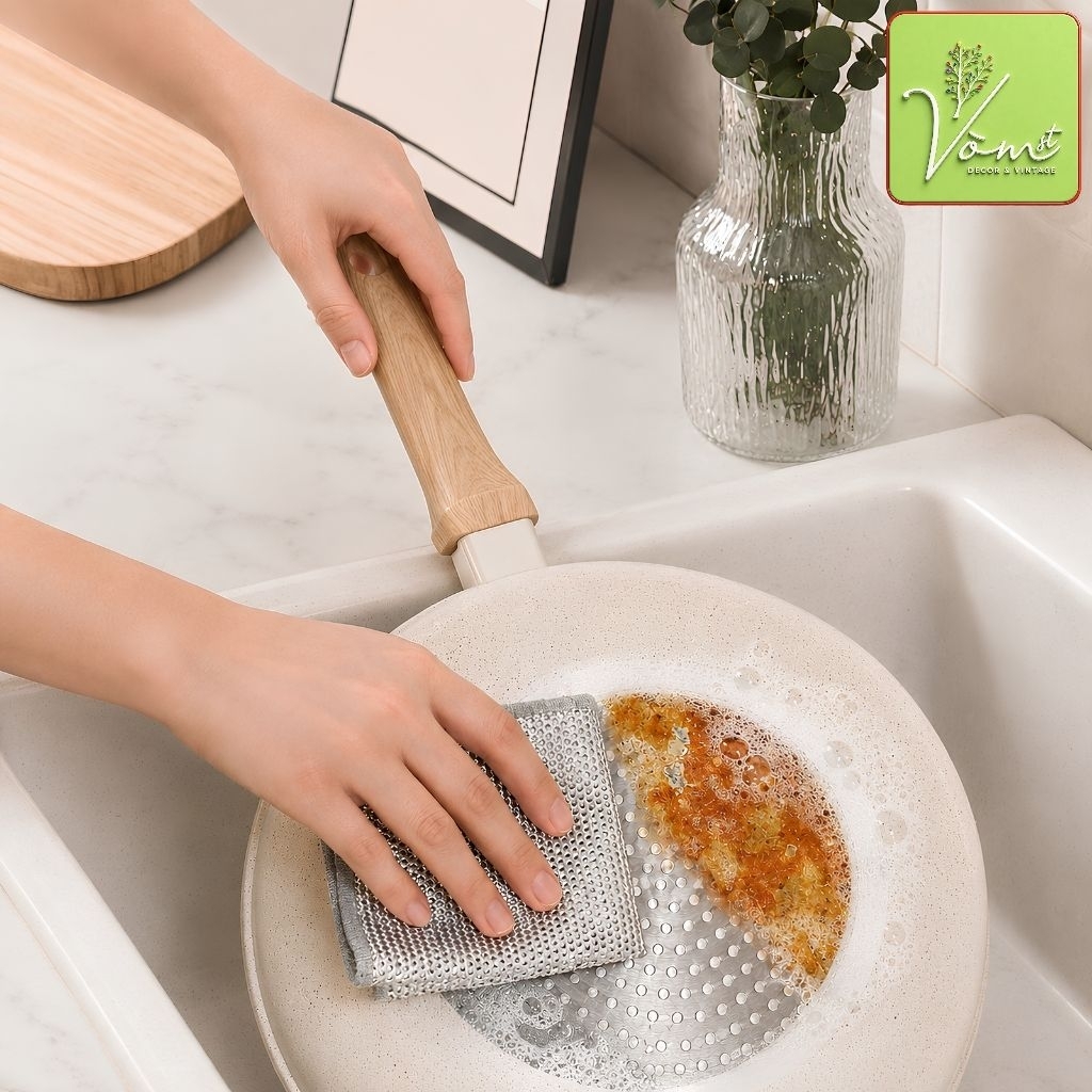 Combo Khăn Lưới Rửa Chén 2 LỚP Sợi Kim Loại Cao Cấp Vòm Decor – Cọ Rửa Đa Năng Sạch Dầu Mỡ, Dùng Cho Xoong Nồi Chảo