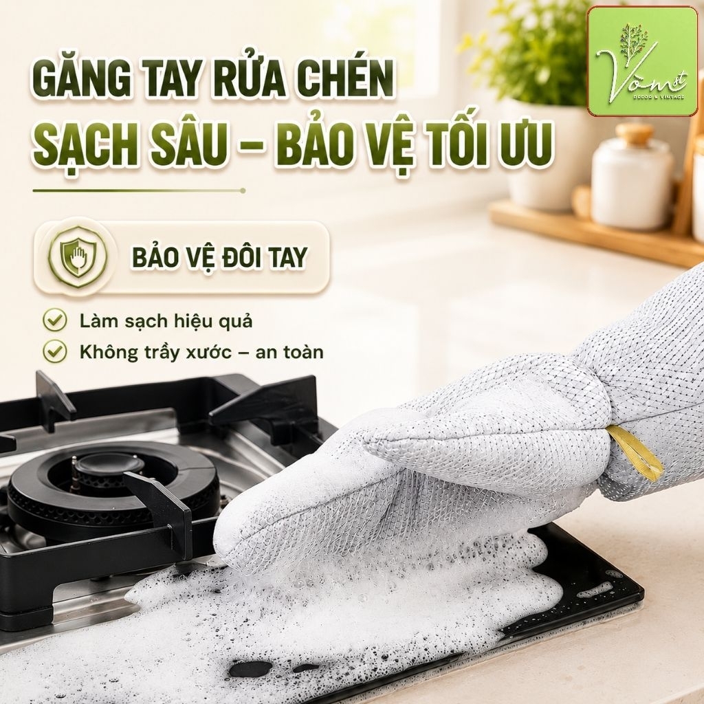 Găng Tay Vệ Sinh Đa Năng Nhà Bếp VÒM DECOR , Tạo Bọt Nhanh, Làm Sạch Hiệu Quả, Ngăn Bẩn & Hóa Chất, Không Bám Mùi