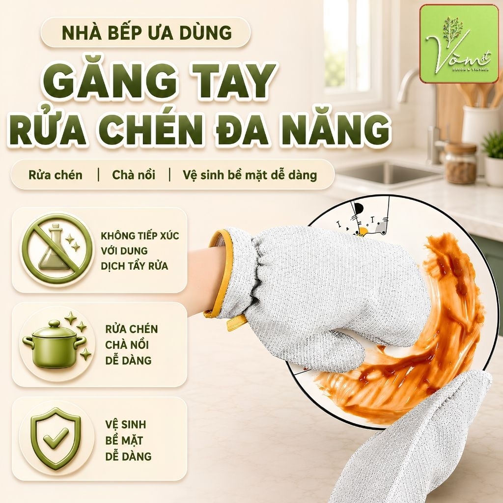Găng Tay Vệ Sinh Đa Năng Nhà Bếp VÒM DECOR , Tạo Bọt Nhanh, Làm Sạch Hiệu Quả, Ngăn Bẩn & Hóa Chất, Không Bám Mùi