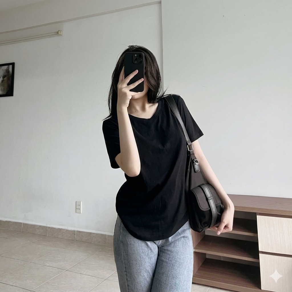 [COMBO 2 Áo 69K]Áo Thun Nữ Cổ Tim COSSENN – Cotton Mềm Mát, Co Giãn Nhẹ, Form Basic Dễ Phối | Áo Thun Nữ Giá Rẻ