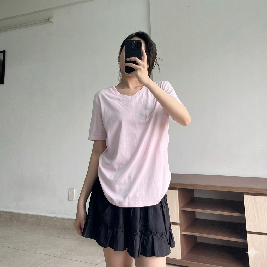 [COMBO 2 Áo 69K]Áo Thun Nữ Cổ Tim COSSENN – Cotton Mềm Mát, Co Giãn Nhẹ, Form Basic Dễ Phối | Áo Thun Nữ Giá Rẻ
