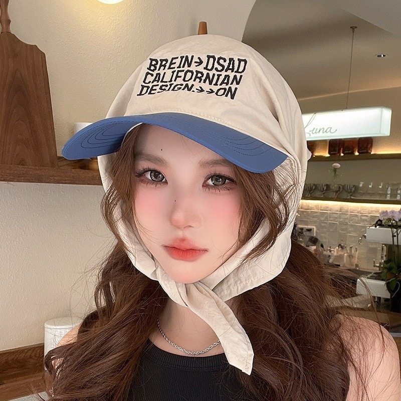Mũ Lưỡi Trai Kèm Khăn Trùm Đầu Buộc Dây Phong Cách, Nón Chống Nắng Phối Màu Cá Tính Hot Trend.