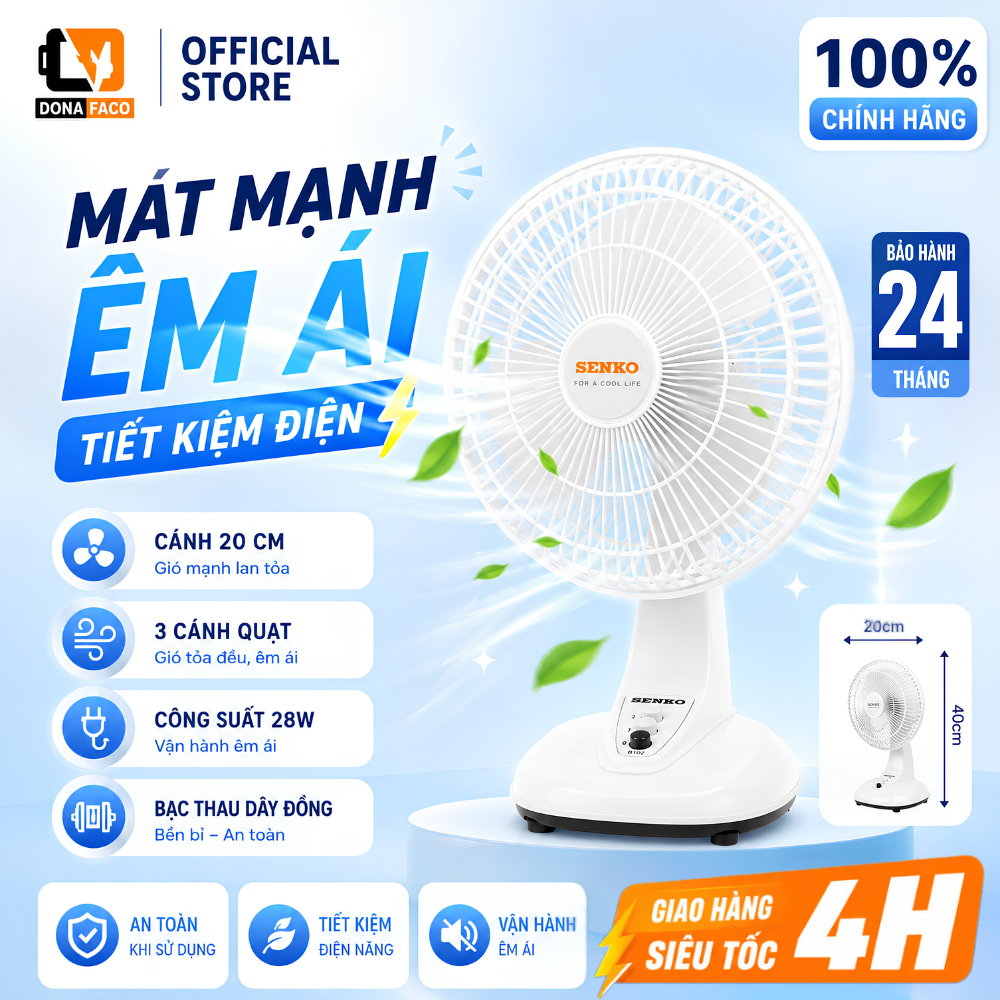 Quạt bàn mini, quạt để bàn B102 senko nhỏ gọn cắm điện công xuất 28W 2 ...