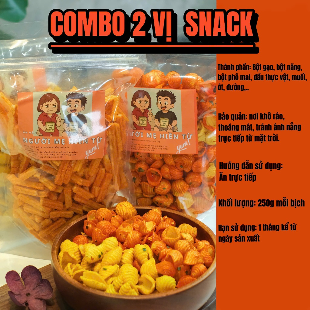 COMBO 2 VỊ SNACK GIÒN RỤM ( 2 BỊCH MỖI VỊ 250GR, NGƯỜI MẸ HIỀN TỪ )