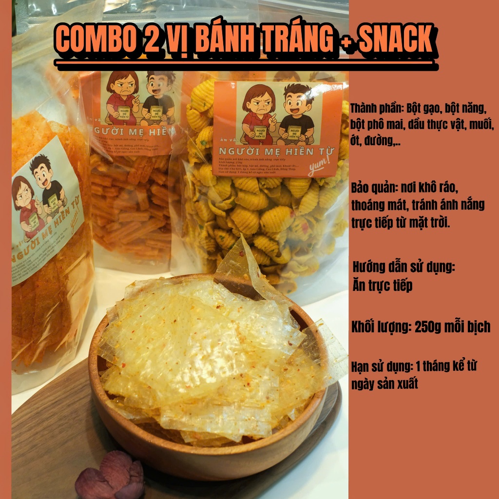 COMBO BÁNH TRÁNG + SNACK (Mỗi bịch 250gr, tổng 500gr ) [ Người Mẹ Hiền Từ ]