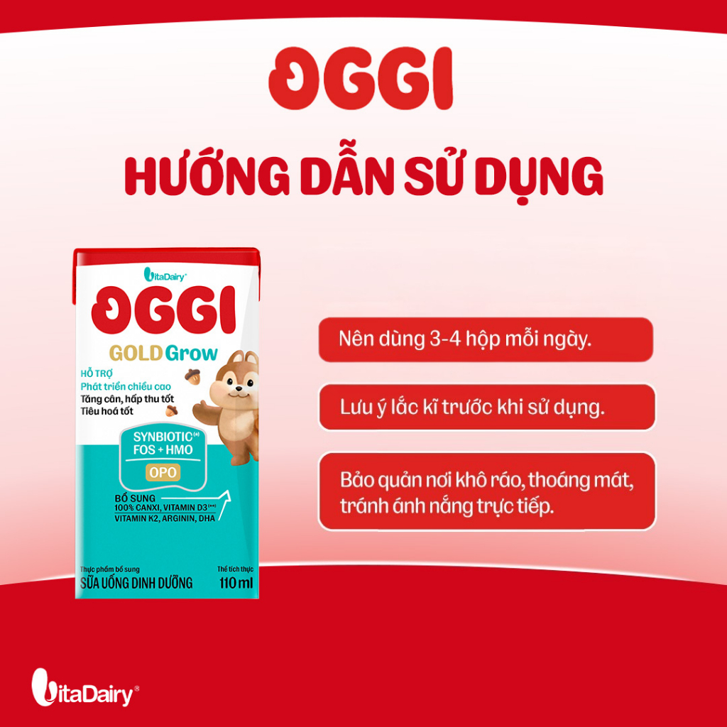 [COMBO 2 THÙNG 24 HỘP] Sữa uống dinh dưỡng Oggi Gold Grow phát triển chiều cao, hỗ trợ hấp thu - Hộp 110ml/180ml