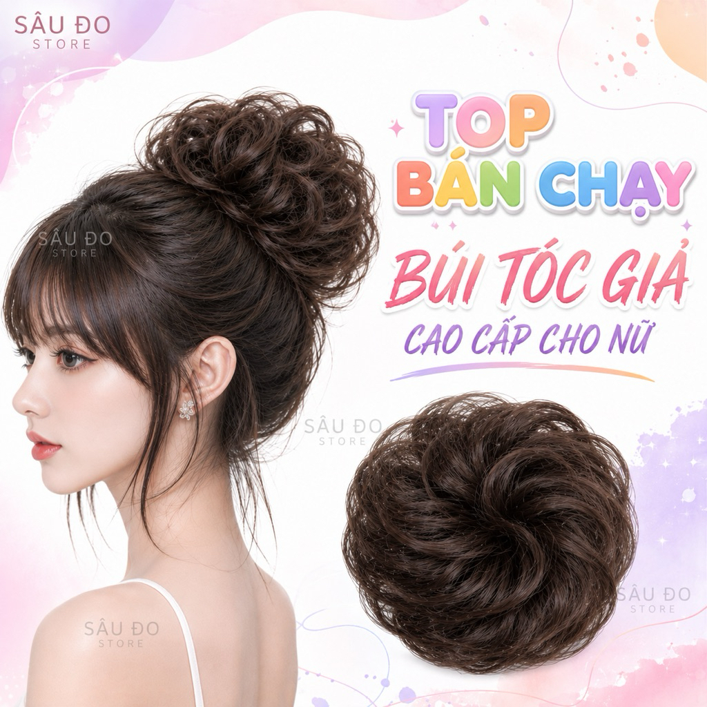 Búi Tóc Giả Xoăn Cao Cấp Cho Nữ – Búi Tóc Cột Xoăn Phồng Tự Nhiên, Tóc Giả Búi Dày Dặn Dễ Dùng Không Lộ, Đi Tiệc Đi Làm