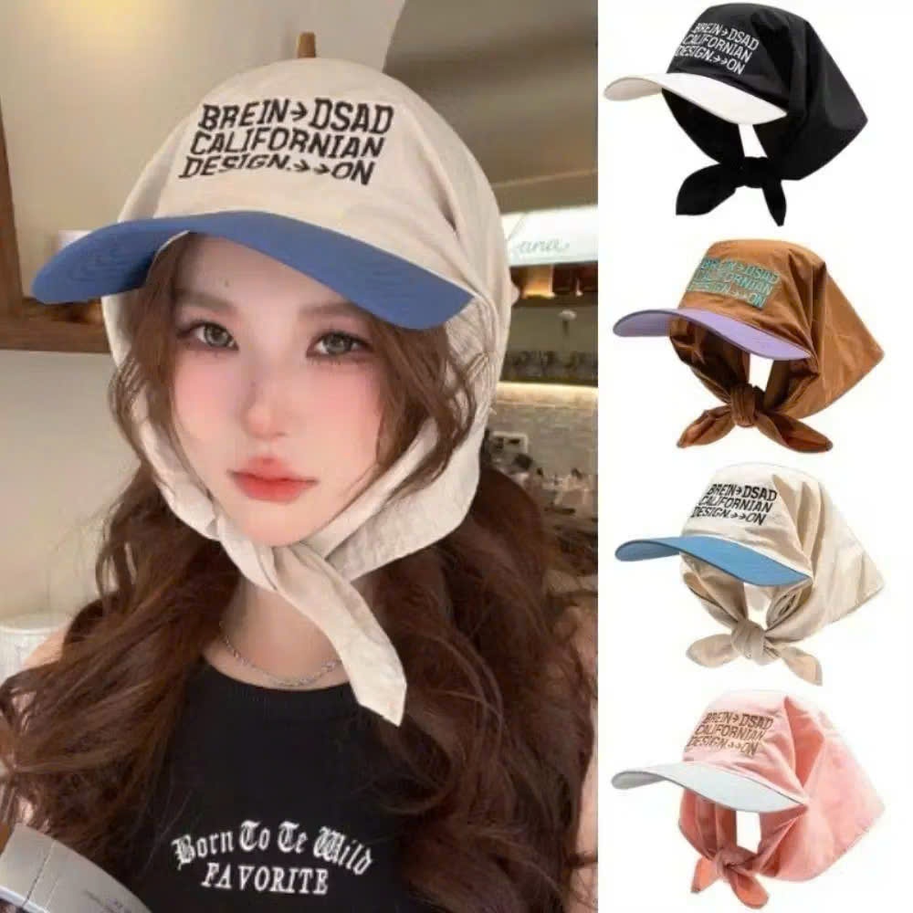 Mũ Lưỡi Trai Kèm Khăn Trùm Đầu Buộc Dây Phong Cách, Nón Chống Nắng Phối Màu Cá Tính Hot Trend.