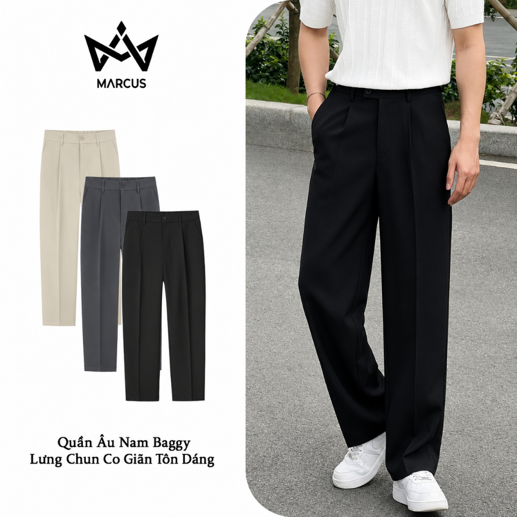 Quần Âu Nam MARCUS Ông Suông Cạp Chun Lưng Cao Phong Cách Hàn Quôc Trẻ Trung Năng Động QABG02 | BigBuy360 - bigbuy360.vn