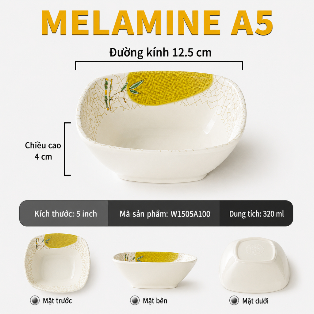 Bát Cơm Phíp ( Melamine A5 ) Hoa Văn Hình Lá Tre Dùng Cho Nhà Hàng Khách Sạn 1505A100