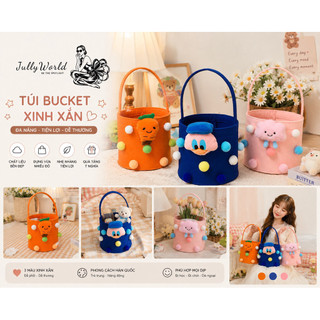 Giỏ đựng đồ mini dễ thương có quai xách – túi vải nỉ hình thú hoạt hình, decor xinh xắn, đựng quà bánh đồ chơi