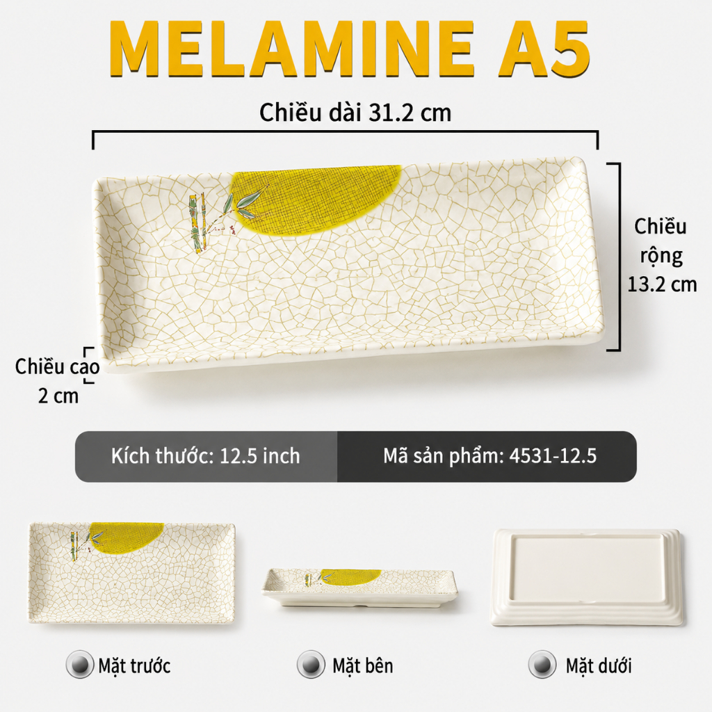 Đĩa Phíp ( Melamine A5 ) Hoa Văn Hình Lá Tre Dùng Cho Nhà Hàng Khách Sạn  777002 ( 4531-12.5)