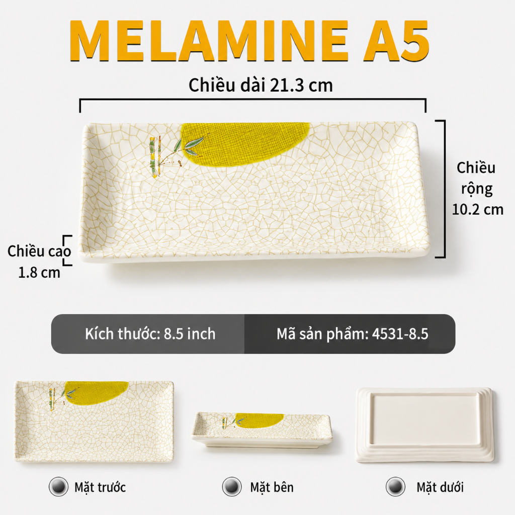 Đĩa Phíp ( Melamine A5 ) Hoa Văn Hình Lá Tre Dùng Cho Nhà Hàng 777000 ( 4531-8.5 )